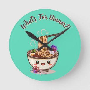 Relógio Redondo "O Que é Para o Jantar?" Tigela de Ramen Anime Ver