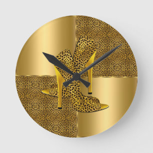 Relógio Redondo O salto alto Dourado elegante do leopardo calça o
