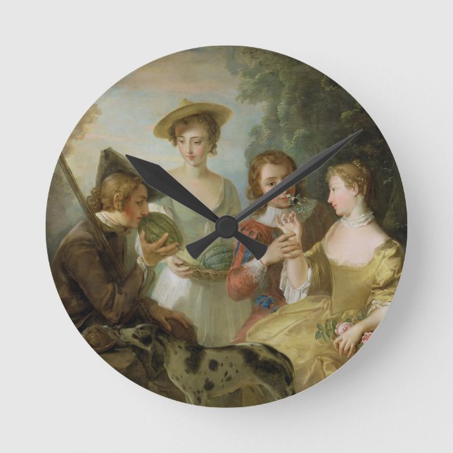 Relógio Redondo O sentido de cheiro, c.1744-47 (óleo em canvas) (Frente)