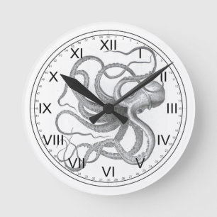 Relógio Redondo O vintage náutico do polvo do steampunk kraken o