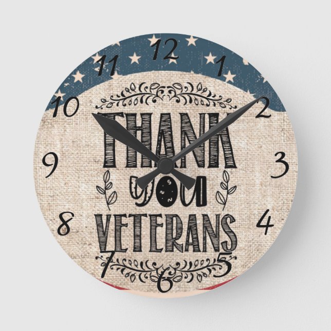 Relógio Redondo Obrigado Veteranos Wall Clock (Frente)