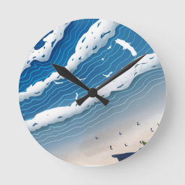 Relógio Redondo Ocean Waves Wall Clock 🌊 Coastal Blue Aesthetic