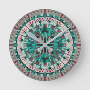 Relógio Redondo Oceano Teal do Azulejo Mosaico Boho -
