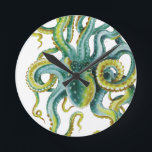 Relógio Redondo Octopus Green Watercolor Art<br><div class="desc">arte polvo</div>