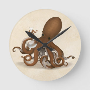 Relógio Redondo Octopus Holding Chemistry Flask Steampunk Science