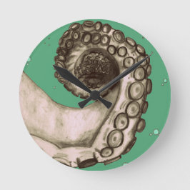 Relógio Redondo Octopus Náutico Verde Vintage Tentacle