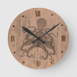 Relógio Redondo Octopus Wood Look Wall Clock