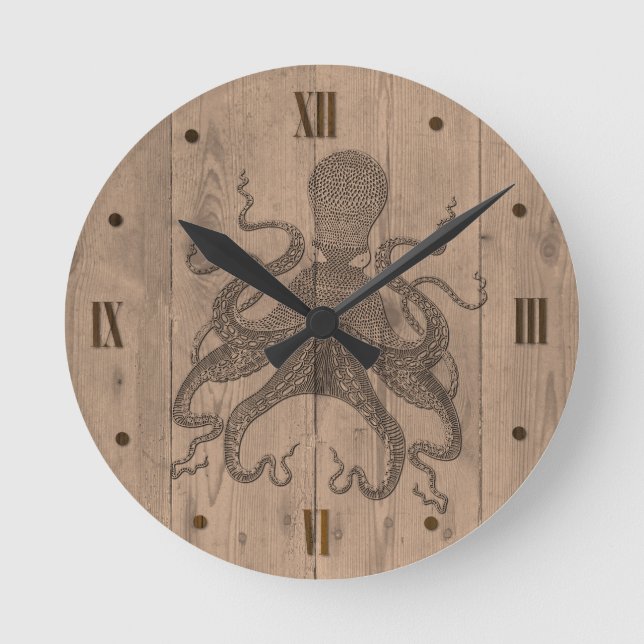 Relógio Redondo Octopus Wood Look Wall Clock (Frente)