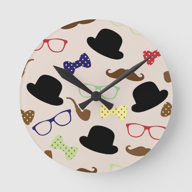 Relógio Redondo Óculos, Chapéus e bigode (Frente)