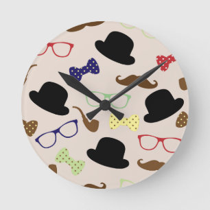 Relógio Redondo Óculos, Chapéus e bigode