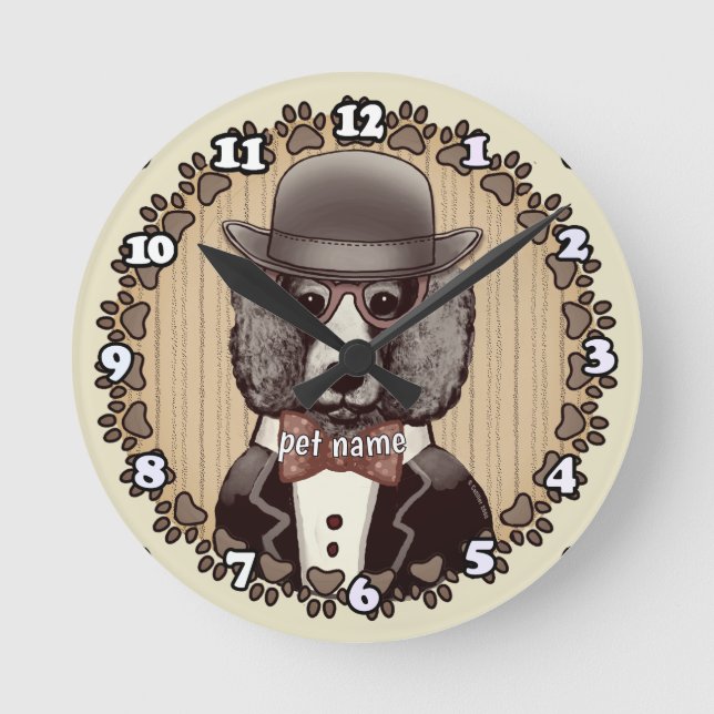 Relógio Redondo Óculos de veste de poodle (Frente)