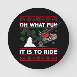 Relógio Redondo Oh What Fun It Is To Ride Santa Motocross Dirt Bik