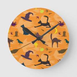 Relógio Redondo Olá Bruxa - padrão perfeito de Halloween.