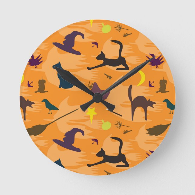 Relógio Redondo Olá Bruxa - padrão perfeito de Halloween. (Frente)