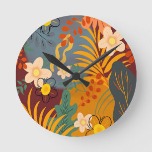 Relógio Redondo Olá, Tempo de Felicidade Primavera, Tropical Flora
