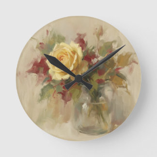Relógio Redondo "Óleo Pintura de Rosa Única"