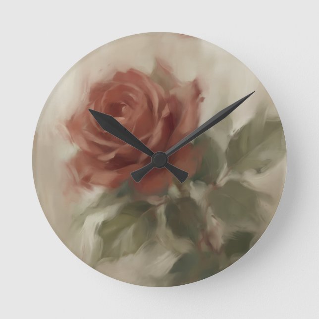 Relógio Redondo "Óleo sobre Rosa Única" (Frente)