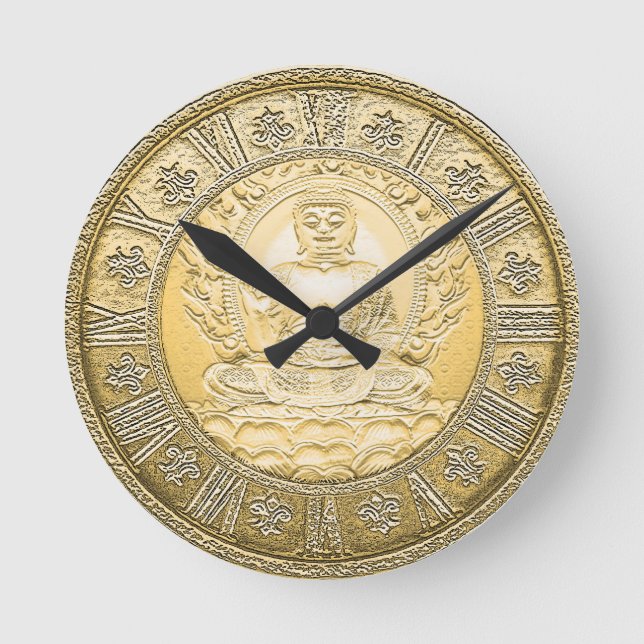 Relógio Redondo Olhar Dourado do vintage de Buddha (Frente)