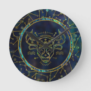 Relógio Redondo Olmo Dourado do zodíaco do Taurus na constelação