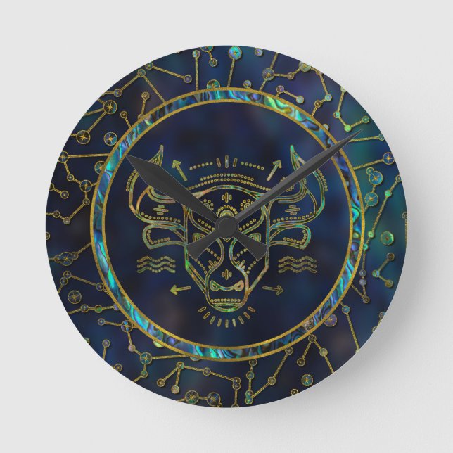 Relógio Redondo Olmo Dourado do zodíaco do Taurus na constelação (Frente)