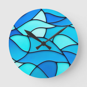 Relógio Redondo Ondas Teais de Vidro