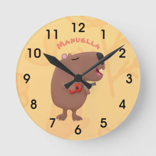 Relógio Redondo Óptica desenho animado de capybara ukulele