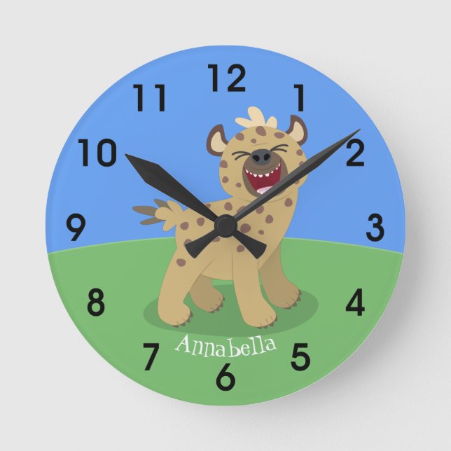 Relógio Redondo Óptica hiena engraçada rindo ilustração de desenho (Frente)