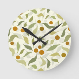 Relógio Redondo Orange Berries and Leaves on creme - pattern.