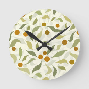 Relógio Redondo Orange Berries and Leaves on creme - pattern.