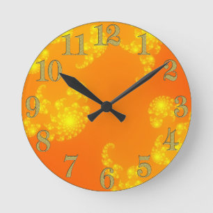 Relógio Redondo Orange Julia Fractal Abstrato Art Wall Clock