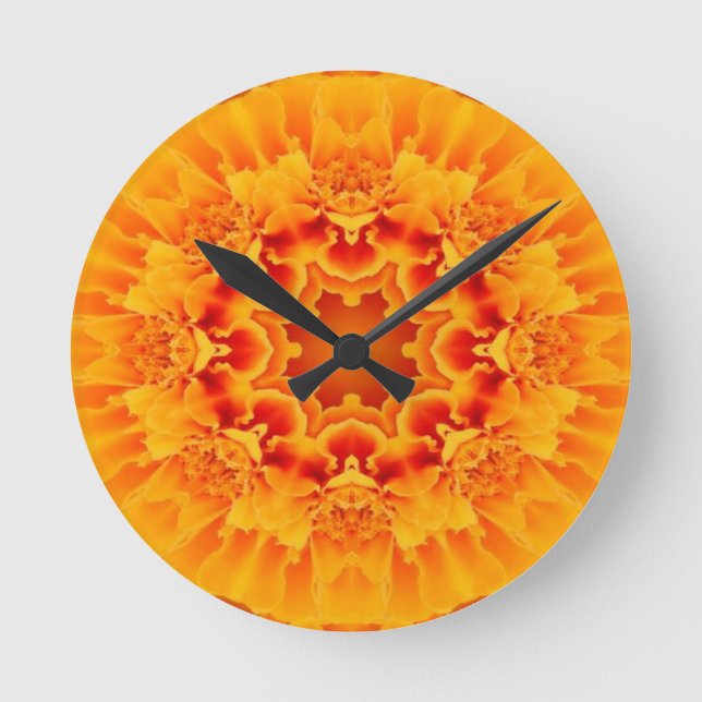 Relógio Redondo Orange Marigold Mandala  (Frente)