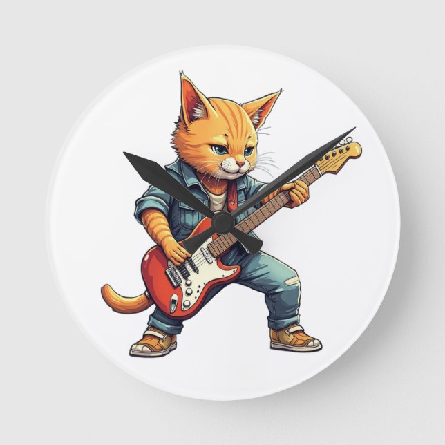 Relógio Redondo Orange Playing Guitar (Frente)