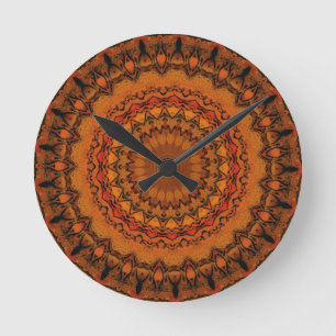 Relógio Redondo Orange, Yellow e Black Mandala