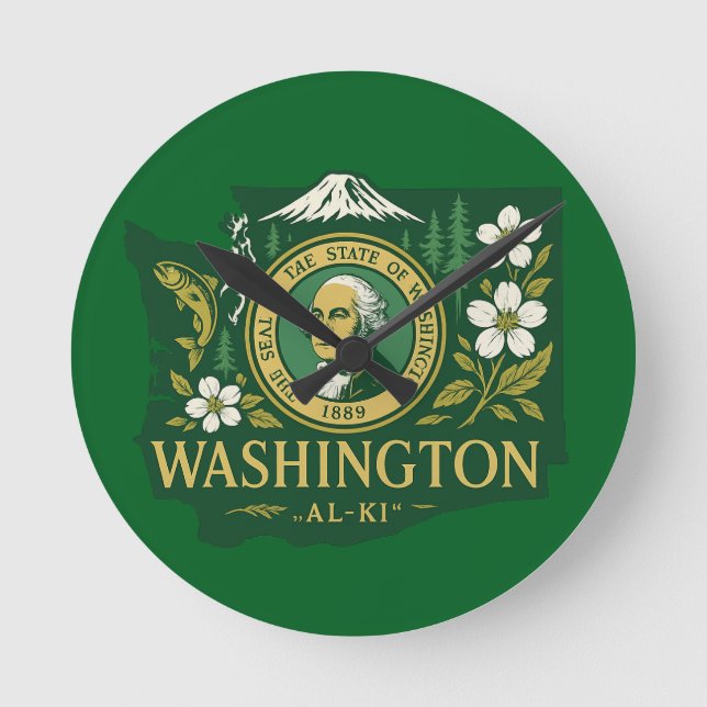 Relógio Redondo Orgulho estatal de Washington (Frente)