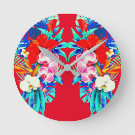 Relógio Redondo Orquídea tropical e palmeiras folhas florais do Ha