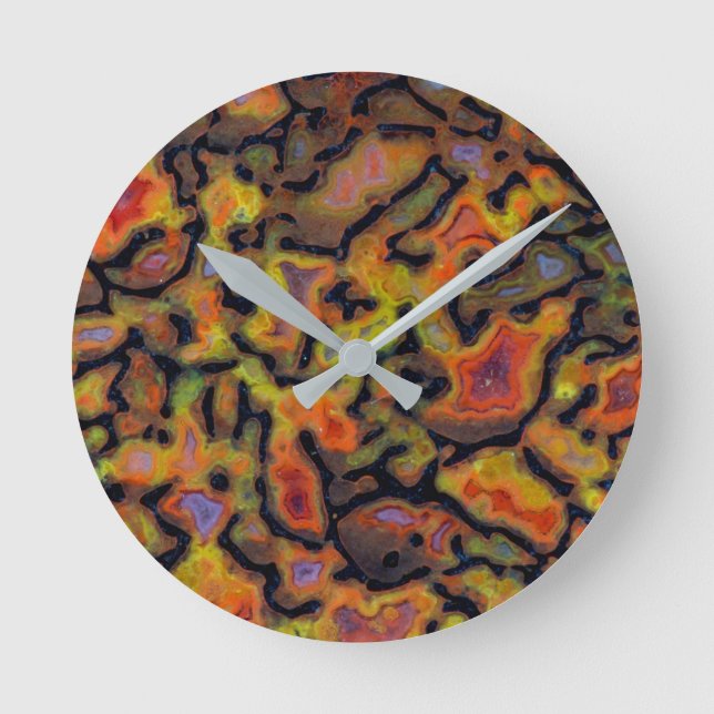 Relógio Redondo Osso do Dinossauro Petrificado Laranja (Frente)