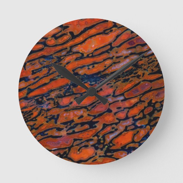 Relógio Redondo Osso do dinossauro Vermelho Petrificado (Frente)
