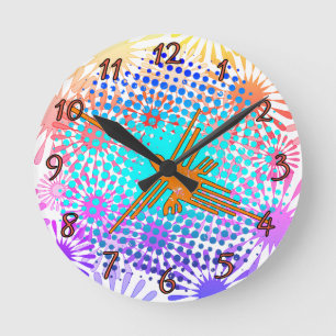 Relógio Redondo Ouro angustiado Linhas Nazca Hummingbird