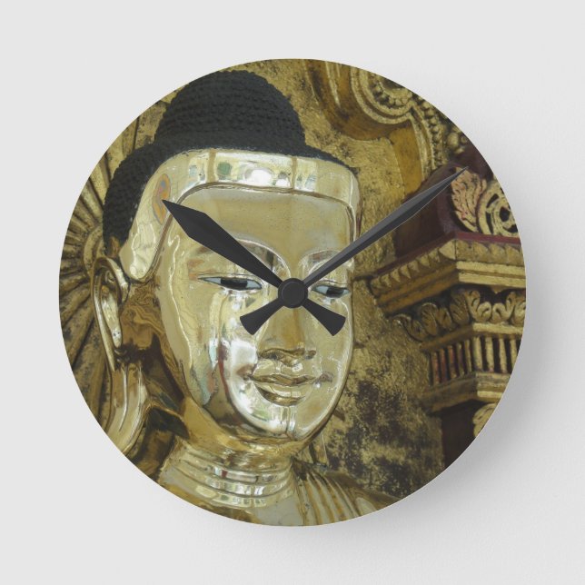 Relógio Redondo Ouro Buda Statu Inspiracional Amor (Frente)