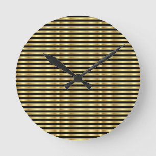Relógio Redondo Ouro e Preto Elegante Stripes Grandes
