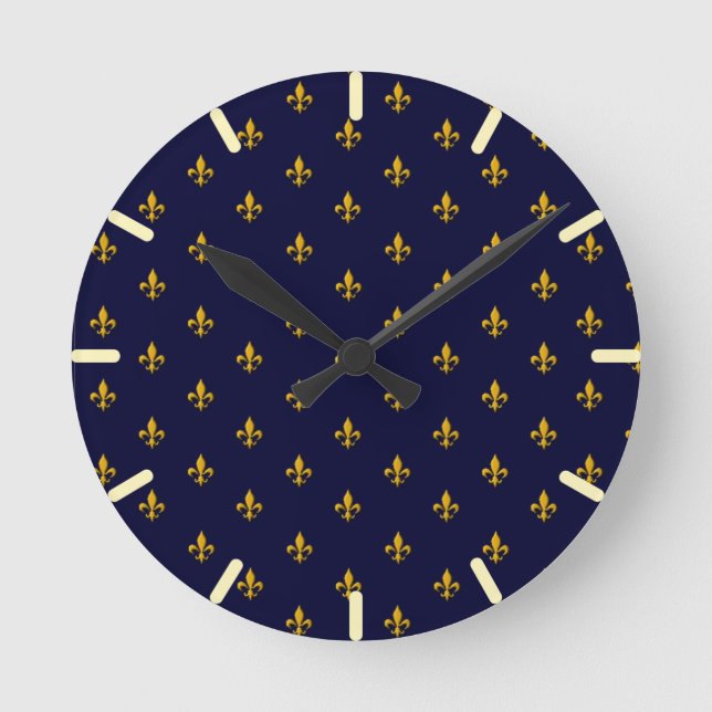 Relógio Redondo Ouro Fleur de Lis no Marinho Blue (Frente)