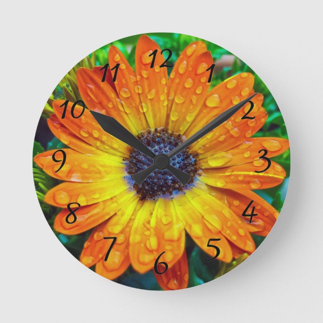 Relógio Redondo Ouro grande Flower Close para cima (Frente)