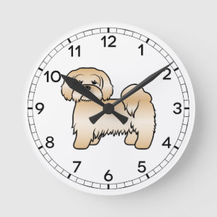 Relógio Redondo Ouro Lhasa Apso - Ilustração De Cachorro De Cartoo