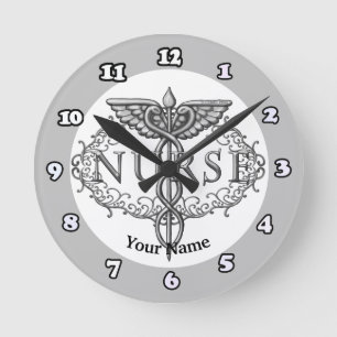 Relógio Redondo Oval Silver Nurse Caduceus clock