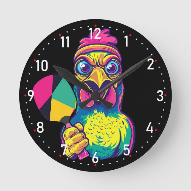 Relógio Redondo Paddle Peckin' Time Pickleball  (Frente)