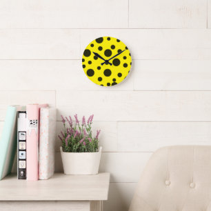 Relógio Redondo Padrão amarelo preto simples moderno