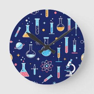 Relógio Redondo Padrão Colorido de Laboratório de Ciências Química
