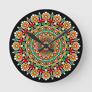 Relógio Redondo Padrão Colorido de Mandala Relógios Boho Ponto
