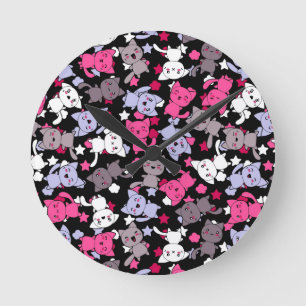 Relógio Redondo padrão com gatos-do-rabo-do-kawaii giros 3