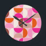 Relógio Redondo Padrão de Abstrato de meio século moderno do cor-d<br><div class="desc">Padrão moderno do meio século retrorreflector - formas geométricas abstrato - padrão minimalista em rosa,  laranja,  castanho e branco.</div>